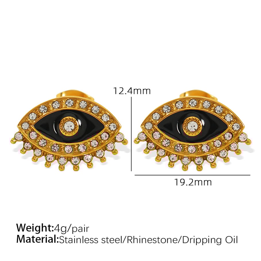 1 Pair Simple Series Retro Eye Stainless Steel 18K Gold Plated Rhinestone Women Stud Earrings Picture2