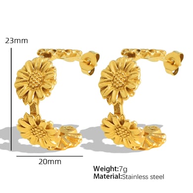 1 Pair Romantic Series Retro Flower Stainless Steel 18K Gold Plated Women Hoop Earrings h5 Picture2