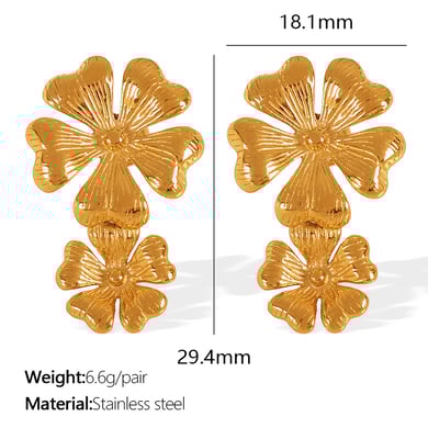 1 pair romantic series sweet flower titanium steel  gold plated women stud earrings h5 Picture2