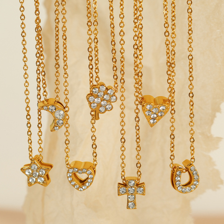 1 Piece Simple Series Simple Geometric Stainless Steel 18K Gold Plated Rhinestone Women Pendant Necklaces Picture2