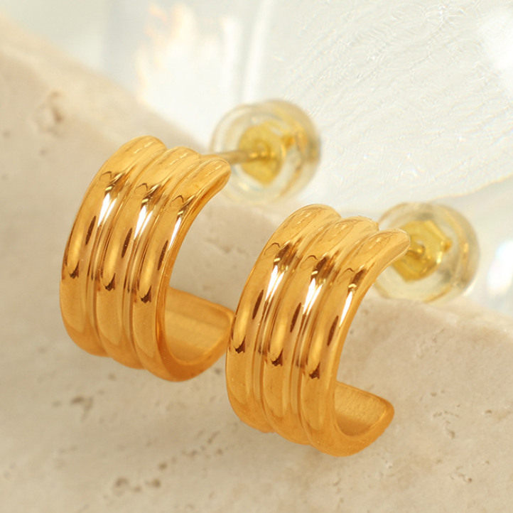 1 Pair Simple Series Classic Geometric Titanium Steel 18K Gold Plated Women Hoop Earrings 