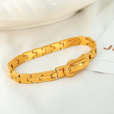 1 Stück Simple Series Klassische geometrische Edelstahl 18 Karat vergoldete Damen Armreifen h5 