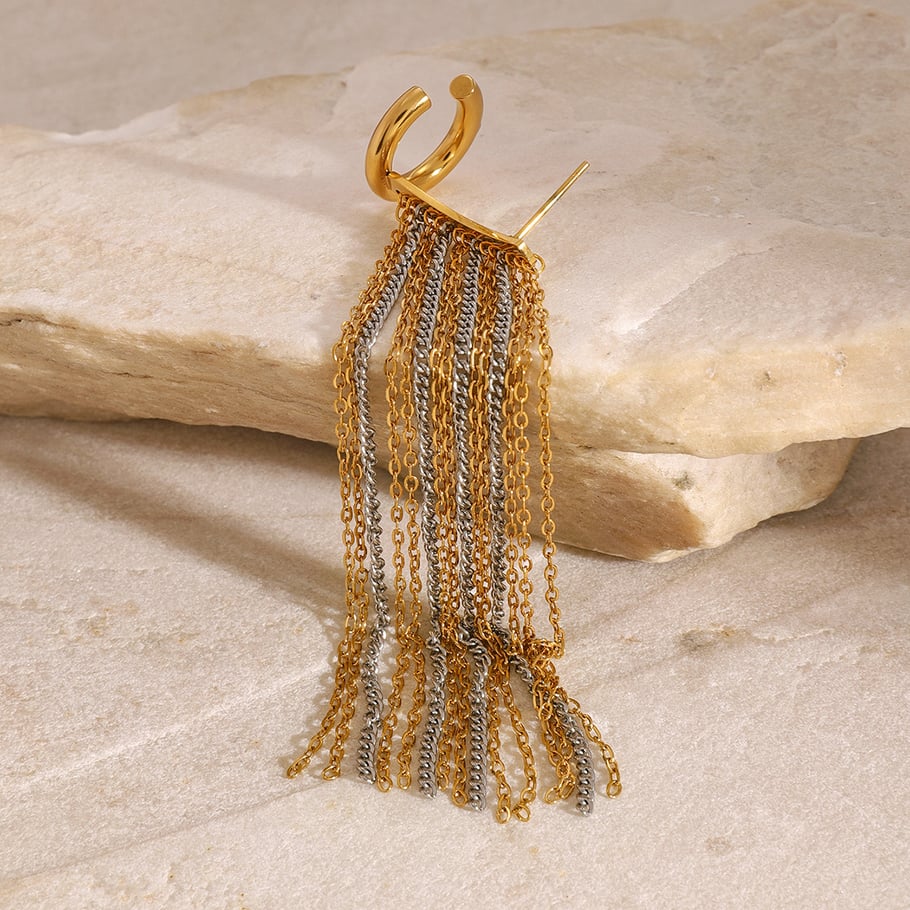 1 Pair Classic Series Elegant Tassel Stainless Steel 18K Gold Plated Women Stud Earrings 