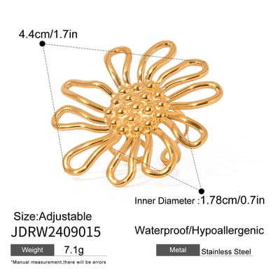 1 Pair Simple Series Elegant Flower Stainless Steel 18K Gold Plated Women Adjustable Rings h5 Picture2