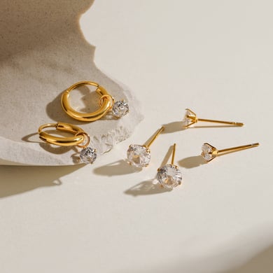 1 Paar Ohrringe Set aus süßen geometrischen Zirkonia-Steinen aus Edelstahl der Simple Series, 18 Karat vergoldet h5 