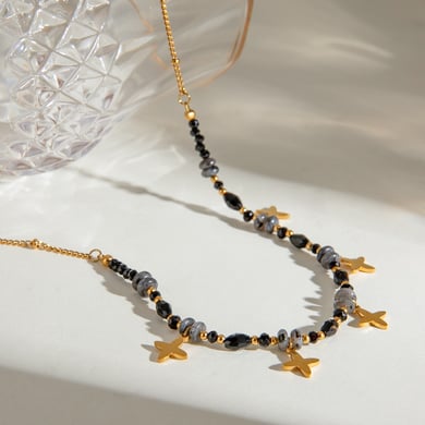 1 Stück Simple Series Elegante Perlen Edelstahl 18 Karat vergoldet Naturstein Damen Anhänger Halsketten h5 