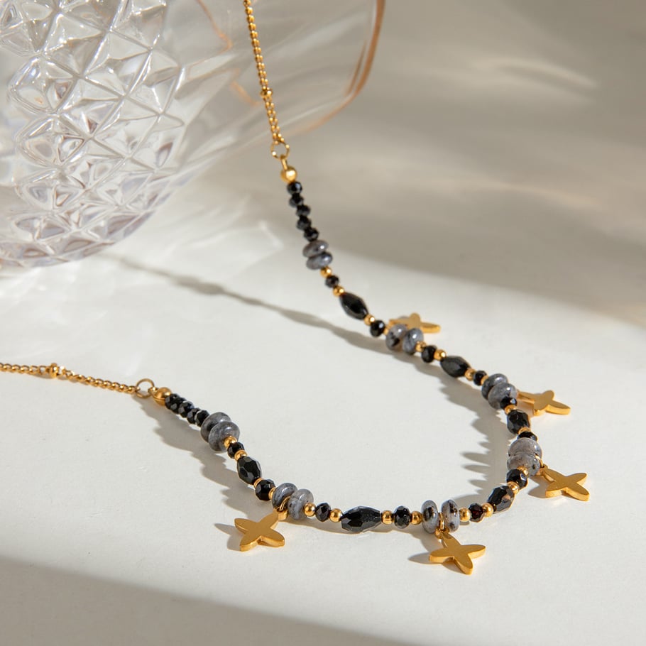 1 Stück Simple Series Elegante Perlen Edelstahl 18 Karat vergoldet Naturstein Damen Anhänger Halsketten 