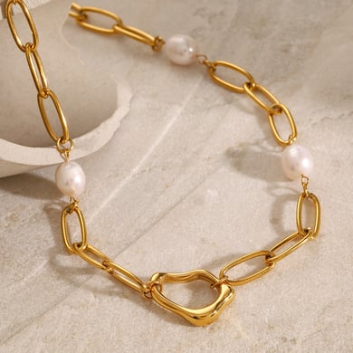 1 Piece Classic Series Elegant Geometric Stainless Steel 18K Gold Plated Artificial Pearl Women Pendant Necklaces h5 