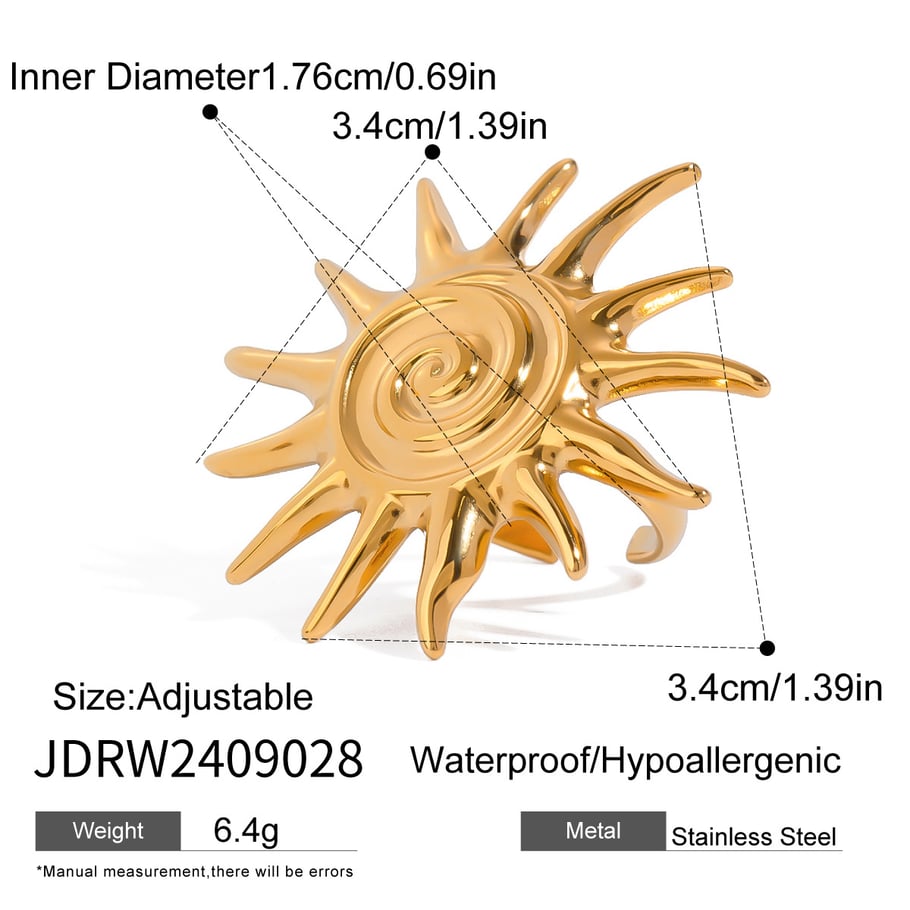 1 Pair Romantic Series Retro Sun/Moon Stainless Steel 18K Gold Plated Women Adjustable Rings Picture2