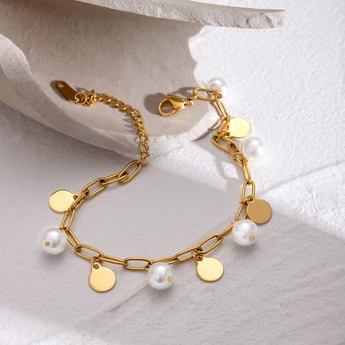 1 Piece Simple Series Sweet Geometric Stainless Steel 18K Gold Plated Artificial Pearl Women Charm Bracelets h5 
