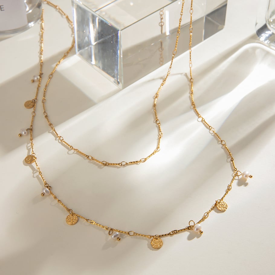 1 Piece Simple Series Elegant Geometric Stainless Steel 18K Gold Plated Women Layered Necklaces 