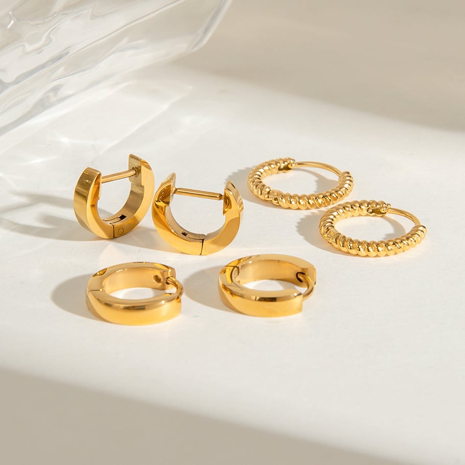 1 Paar Ohrringe im Retro-Stil der Simple Series aus Edelstahl mit 18 Karat Vergoldung für Damen 