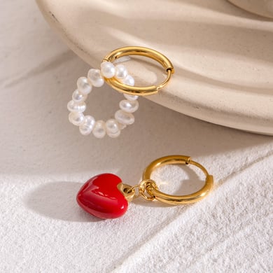 1 Paar Ohrringe aus Edelstahl mit 18 Karat vergoldeter Kunstperle für Damen, Motiv: „Romantic Series Sweet Heart“ h5 