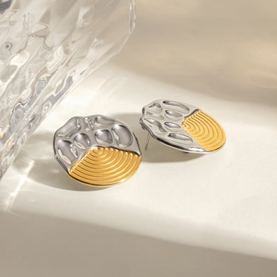1 Pair Simple Series Retro Geometric Stainless Steel 18K Gold Plated Women Stud Earrings h5 