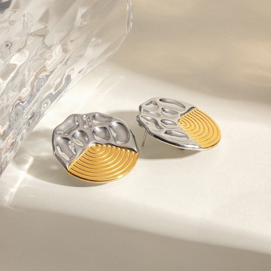 1 pair simple series retro geometric stainless steel gold plated women stud earrings