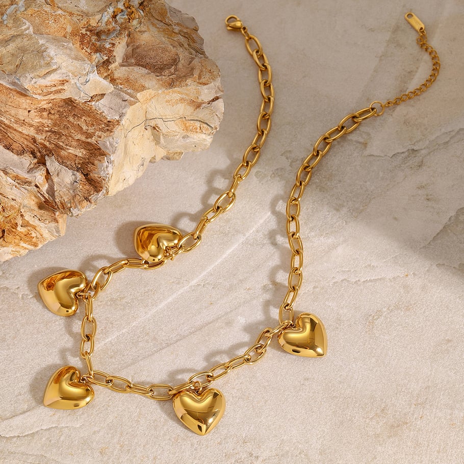 1 Piece Simple Series Sweet Heart Stainless Steel 18K Gold Plated Women Pendant Necklaces 