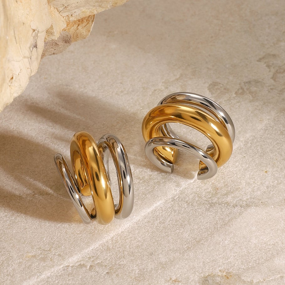 1 pair simple series casual patchwork stainless steel gold plated women clip-on earrings