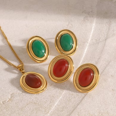 1 Stück Romantische Serie Retro Geometrische Edelstahl 18K vergoldet Künstlicher Edelstein Damen Anhänger Halsketten h5 Bild2