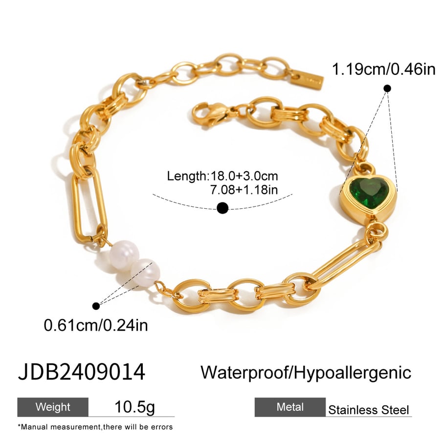 1 Piece Romantic Series Sweet Heart Stainless Steel 18K Gold Plated Artificial Pearl Women Chain Bracelets Picture2