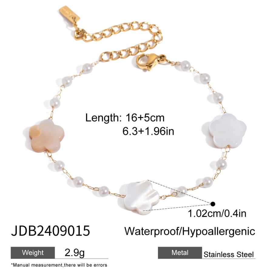 1 Piece Simple Series Sweet Flower Stainless Steel 18K Gold Plated Women Beaded Bracelets Picture2