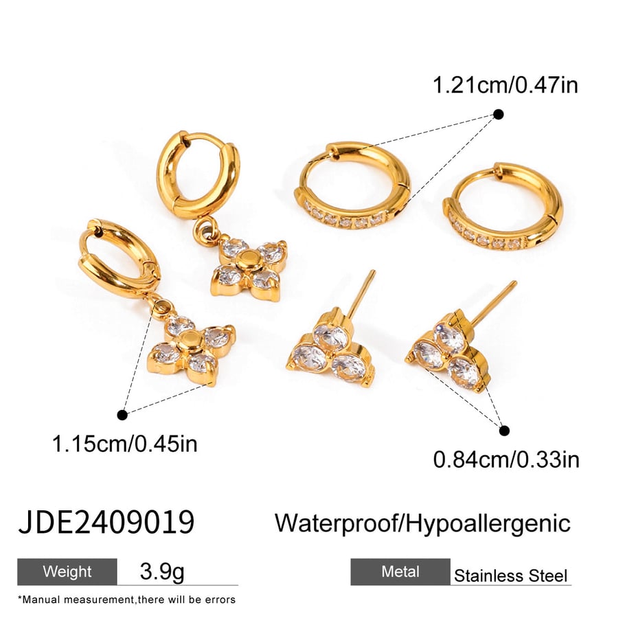 1 Paar Simple Series Klassisches geometrisches Edelstahl-Ohrring-Set mit 18 Karat vergoldetem Zirkonia für Damen Bild2