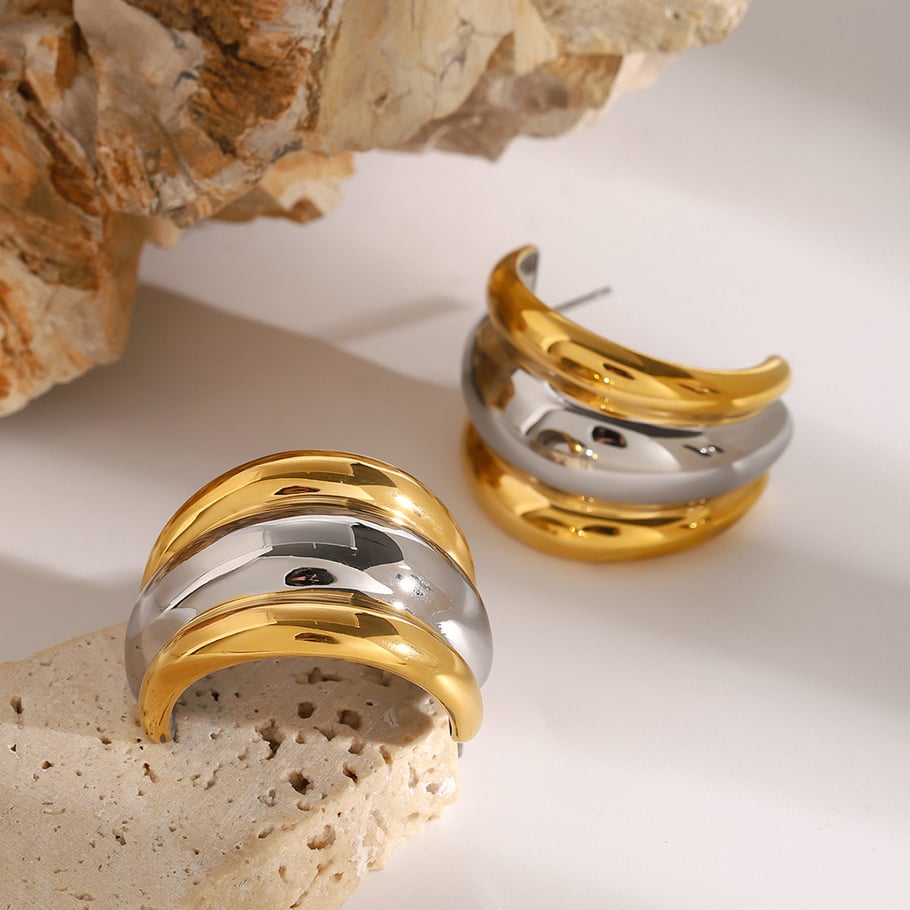 1 Pair Simple Series Daily Letter Stainless Steel 18K Gold Plated Women Stud Earrings 