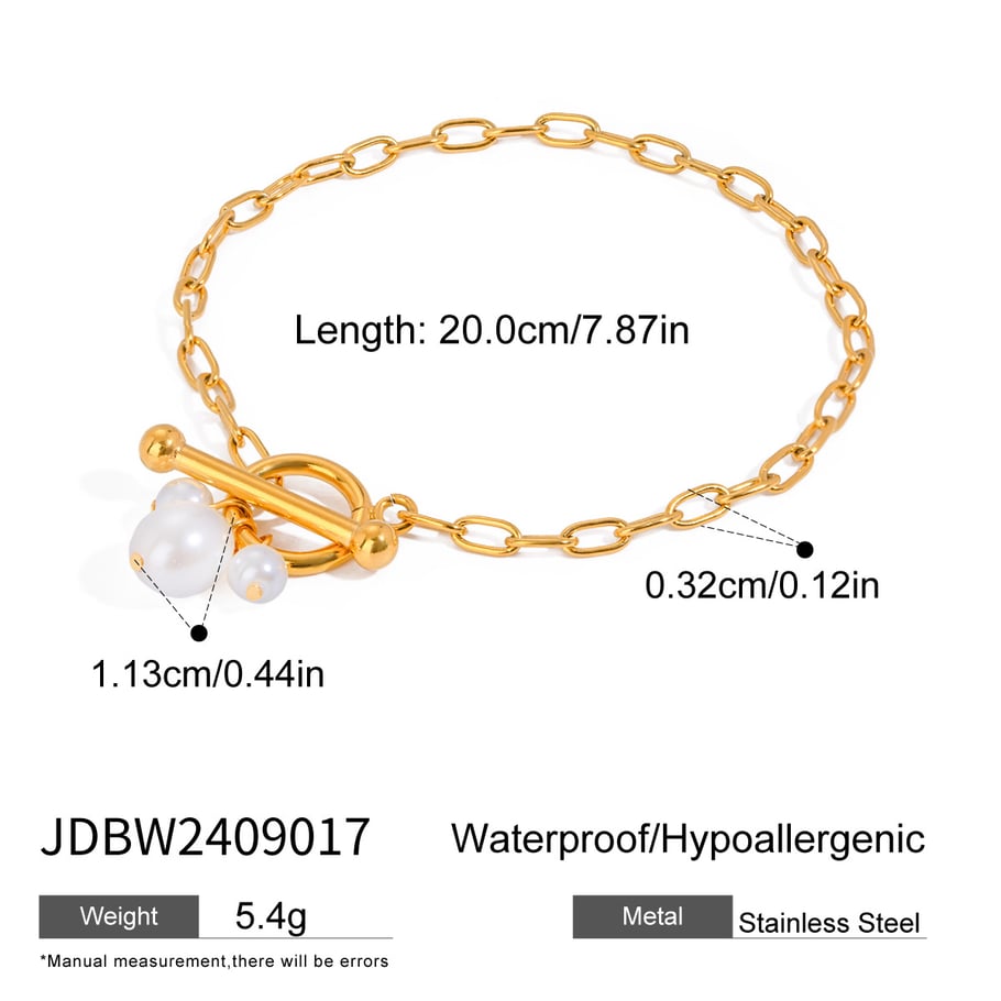 1 Piece Simple Series Sweet Geometric Stainless Steel 18K Gold Plated Artificial Pearl Women Charm Bracelets Picture2