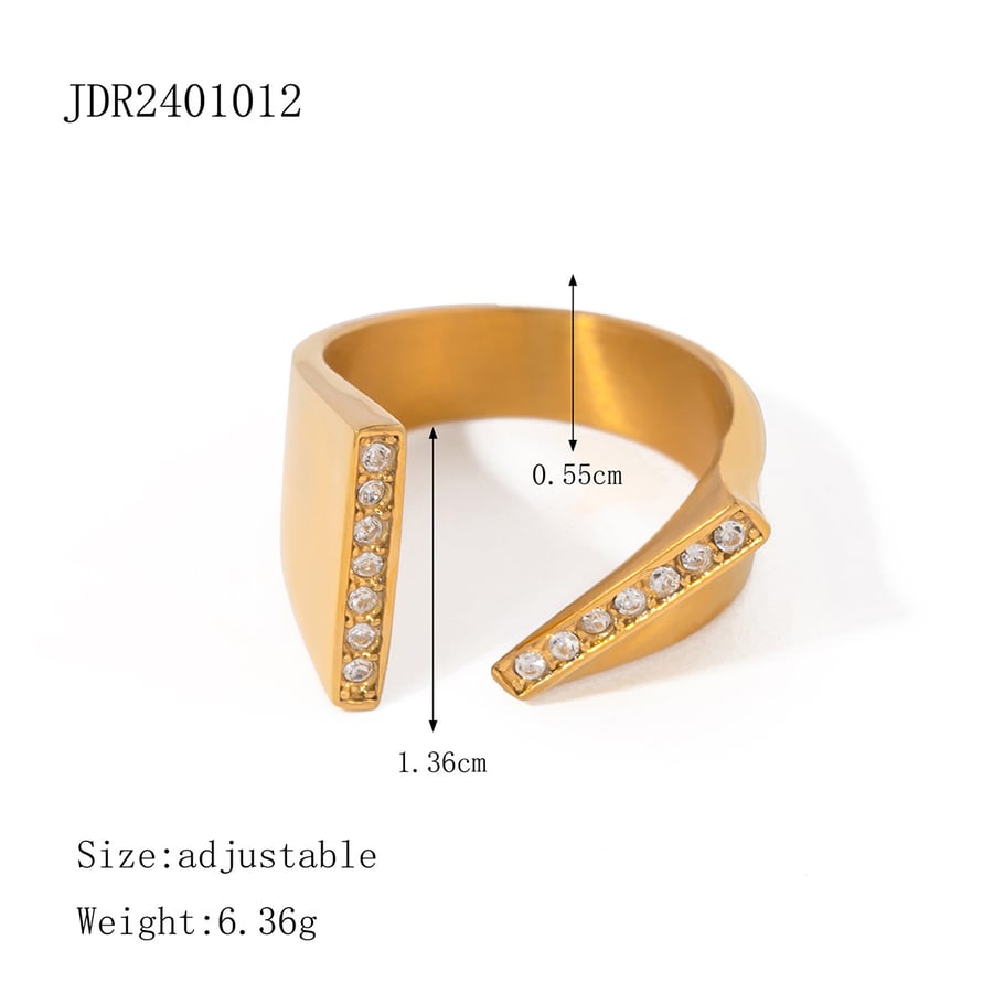 1 Pair Simple Series Simple Geometric Stainless Steel 18K Gold Plated Zircon Women Adjustable Rings Picture2