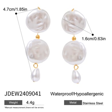 1 Paar einfache Serie elegante geometrische Edelstahl 18 Karat vergoldet künstliche Perle Frauen Tropfen Ohrringe h5 Bild2