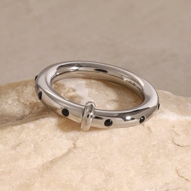 1 Pair Simple Series Simple Geometric Stainless Steel Rhinestone Women Single Rings h5 