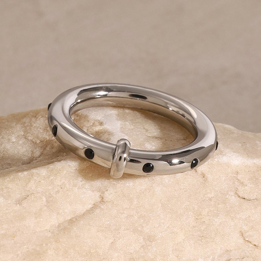 1 Pair Simple Series Simple Geometric Stainless Steel Rhinestone Women Single Rings 