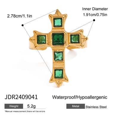 1 Pair Classic Series Retro Cross Stainless Steel 18K Gold Plated Zircon Women Adjustable Rings h5 Picture2