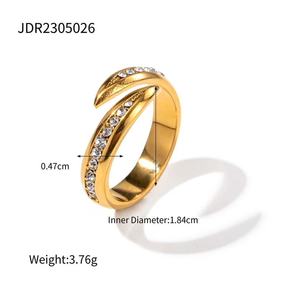 1 Paar Simple Series Elegante geometrische Edelstahl 18 Karat vergoldet Zirkon Damen verstellbare Ringe Bild2