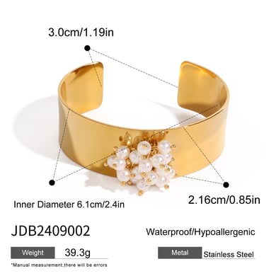 1 Piece Simple Series Retro Geometric Stainless Steel 18K Gold Plated Artificial Pearl Women Bangles h5 Picture2
