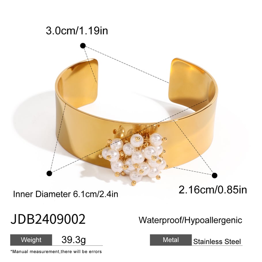 1 Piece Simple Series Retro Geometric Stainless Steel 18K Gold Plated Artificial Pearl Women Bangles Picture2
