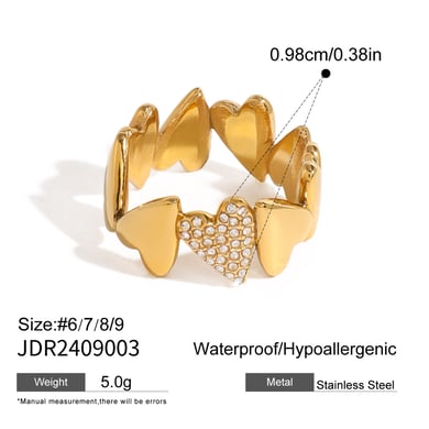 1 Pair Simple Series Casual Heart Stainless Steel 18K Gold Plated Zircon Women Single Rings h5 Picture2