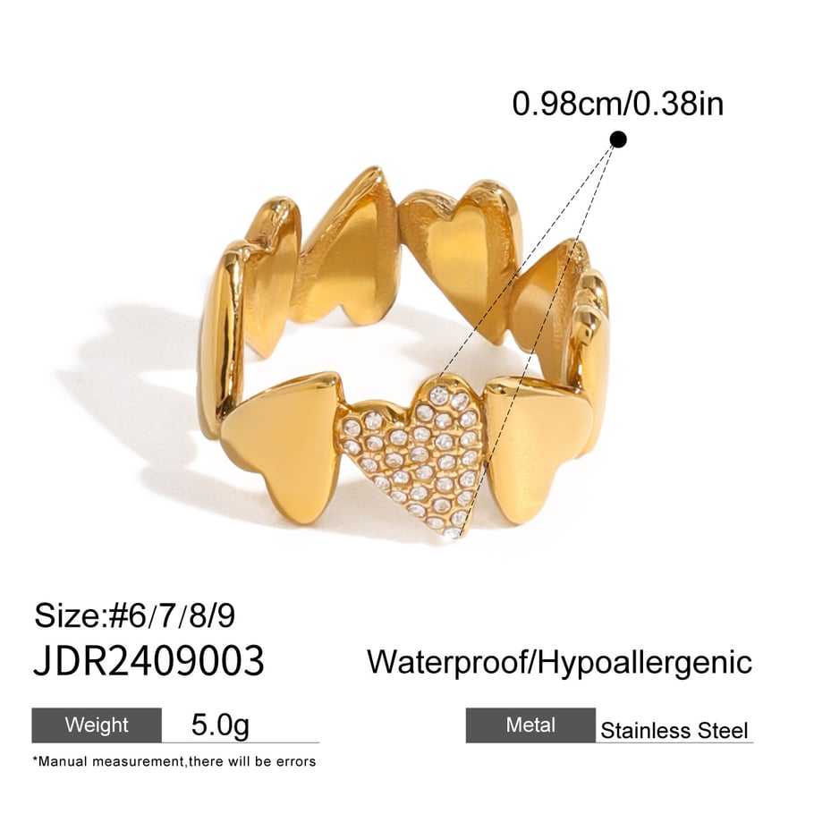 1 Pair Simple Series Casual Heart Stainless Steel 18K Gold Plated Zircon Women Single Rings Picture2
