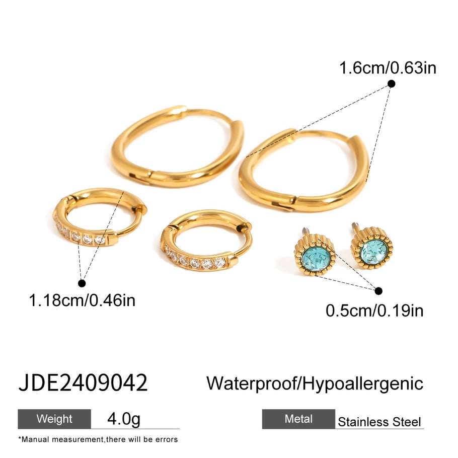 1 Paar Ohrringe Set aus süßen geometrischen Zirkonia-Steinen aus Edelstahl der Simple Series, 18 Karat vergoldet Bild2
