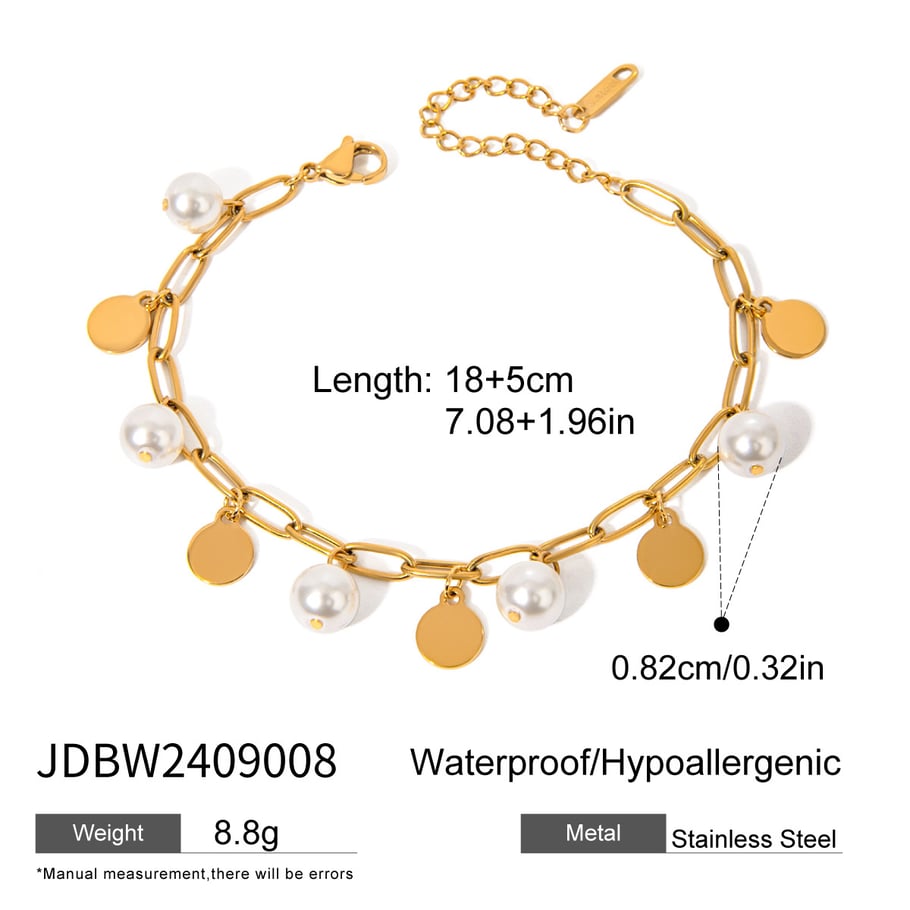 1 Piece Simple Series Sweet Geometric Stainless Steel 18K Gold Plated Artificial Pearl Women Charm Bracelets Picture2