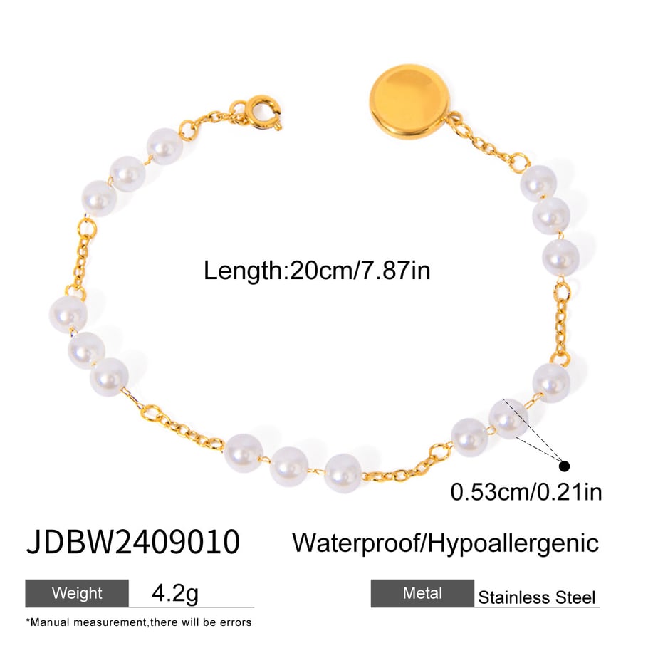 1 Piece Simple Series Sweet Beads Stainless Steel 18K Gold Plated Artificial Pearl Women Beaded Bracelets Picture2