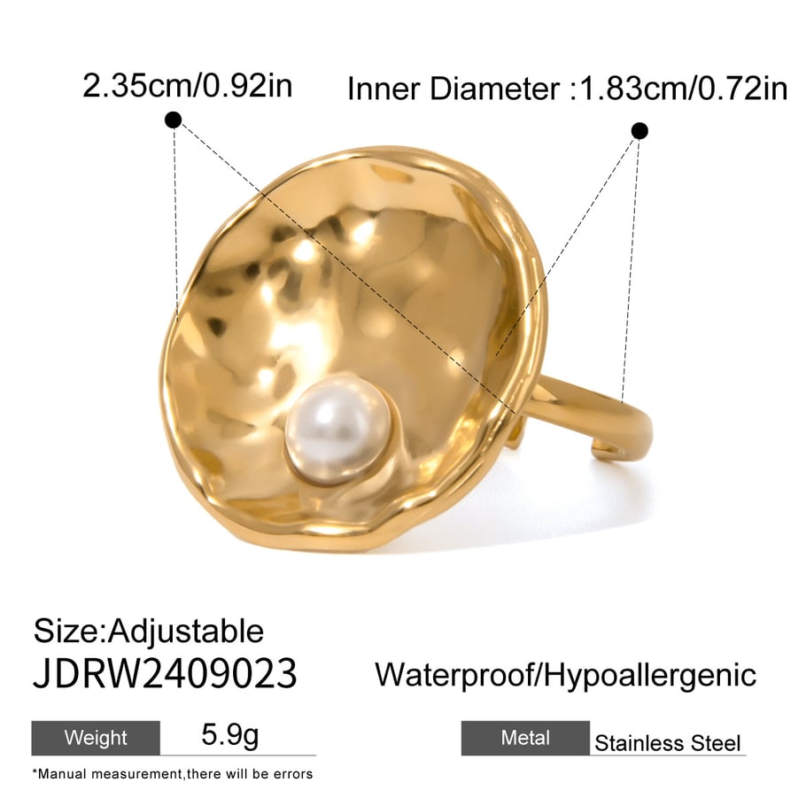 1 Pair Simple Series Casual Geometric Stainless Steel 18K Gold Plated Artificial Pearl Women Adjustable Rings Picture2