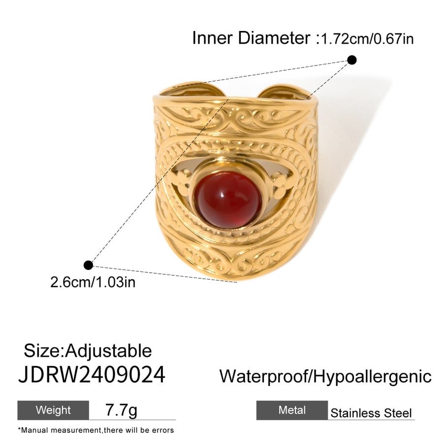 1 Pair Ethnic Series Retro Geometric Stainless Steel 18K Gold Plated Artificial Gemstone Women Adjustable Rings Picture2