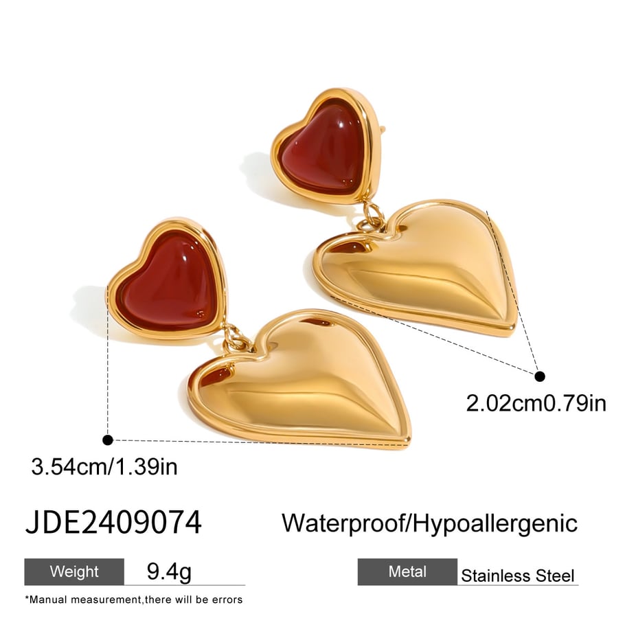 1 Pair Classic Series Sweet Heart Stainless Steel 18K Gold Plated Artificial Gemstone Women Drop Earrings Picture2