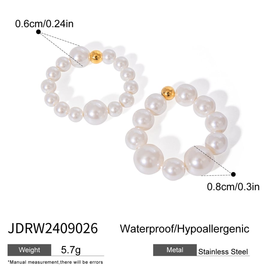 1 Paar Simple Series Elegante Perlen Edelstahl 18 Karat vergoldet Damen Ring-Sets Bild2