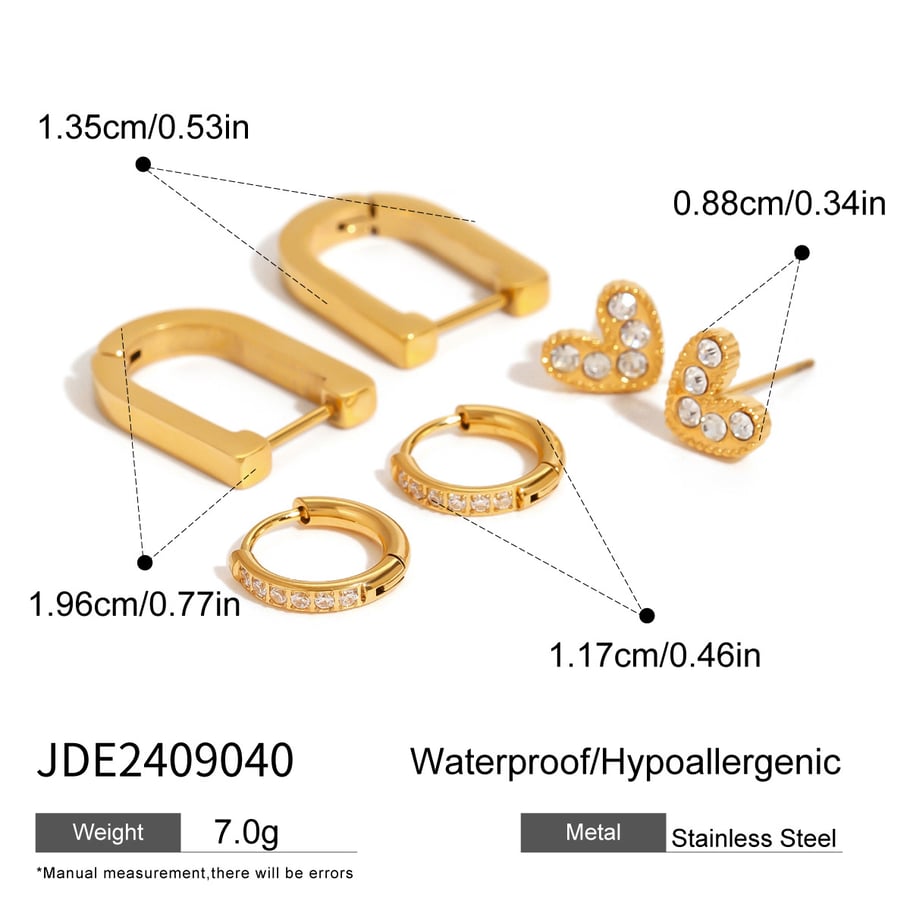 1 Paar Simple Series Klassisches Herz Edelstahl 18 Karat vergoldet Damen Ohrringe Set Bild2