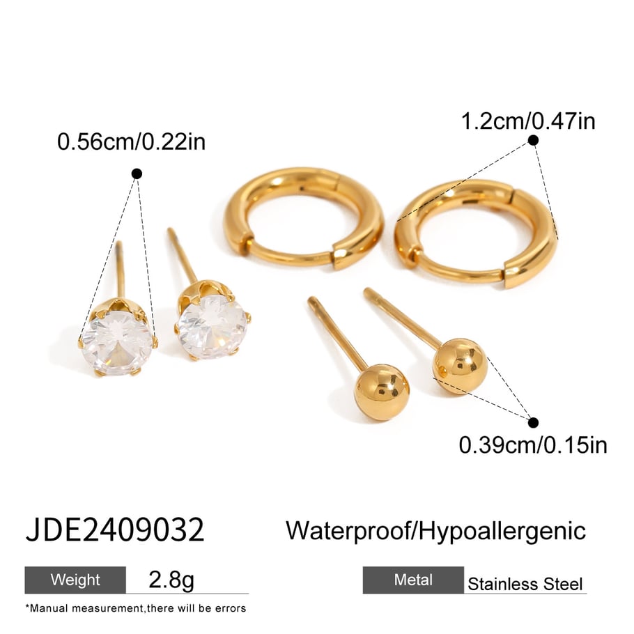 1 Paar Simple Series Einfaches geometrisches Edelstahl-Ohrring-Set mit 18 Karat vergoldetem Zirkonia für Damen Bild2