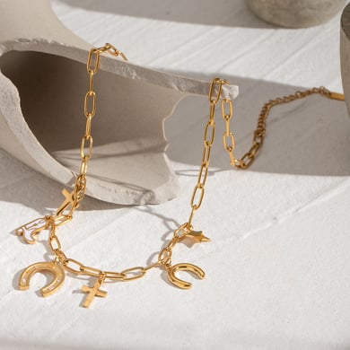 1 Piece Fashionable Classic Style Cross Shape Stainless Steel 18K Gold Plated Women's Charm Bracelet h5 