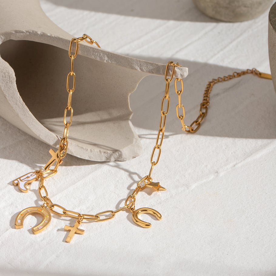 1 Piece Fashionable Classic Style Cross Shape Stainless Steel 18K Gold Plated Women's Charm Bracelet 