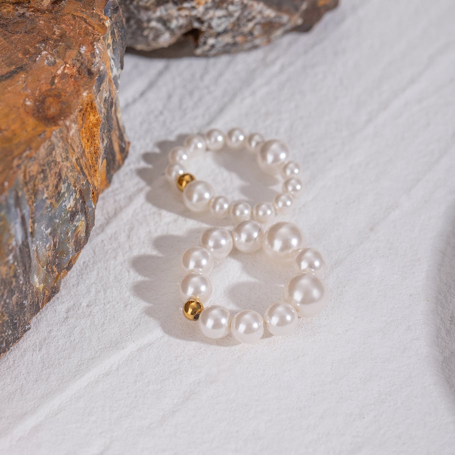 1 Paar Simple Series Elegante Perlen Edelstahl 18 Karat vergoldet Damen Ring-Sets 
