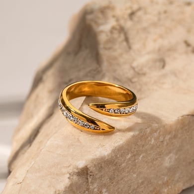 1 Paar Simple Series Elegante geometrische Edelstahl 18 Karat vergoldet Zirkon Damen verstellbare Ringe h5 